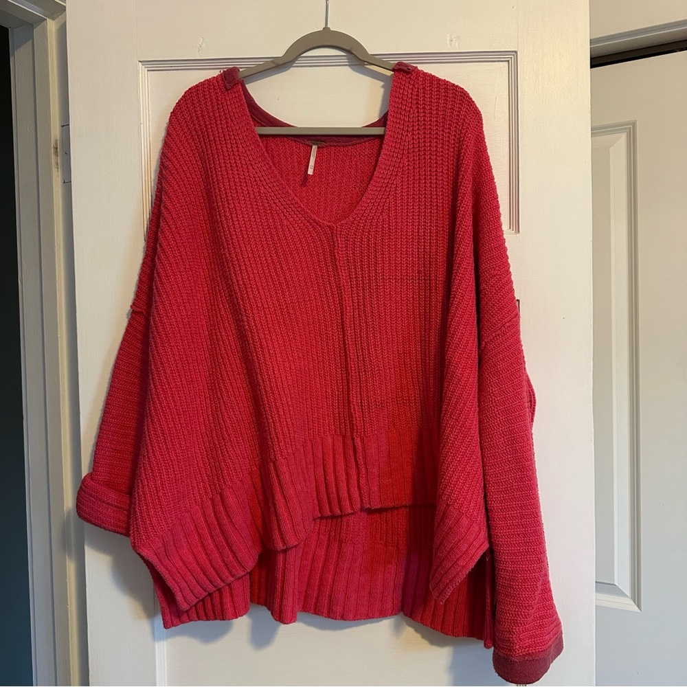 Free People Pink Rib Knit Sweater Oversized